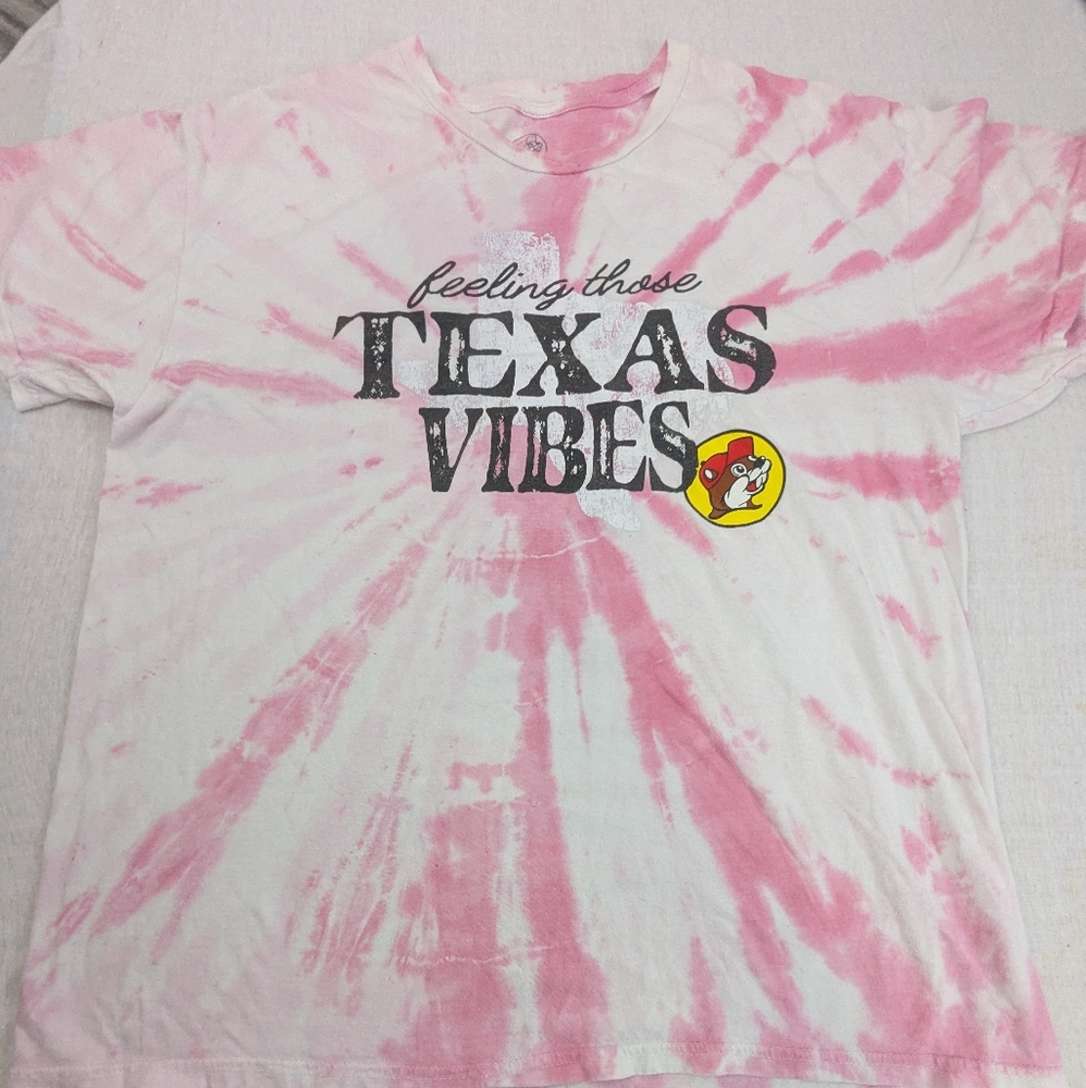 Buc-ee's Beaver Texas Vibes Pink & White Swirl Tie Dye Tee Shirt Large